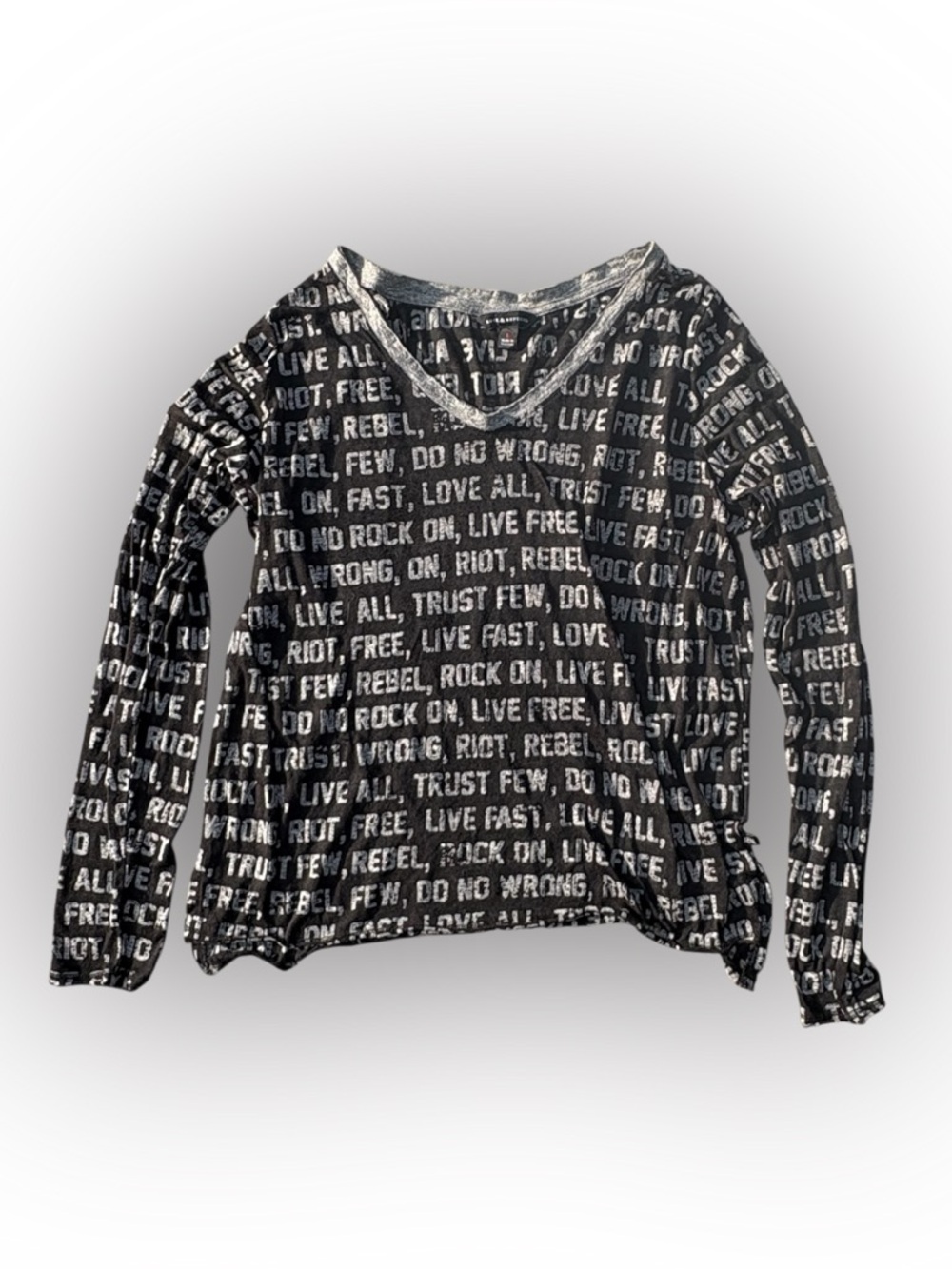 Rock & Republic Y2K Graphic Text Long Sleeve Top L